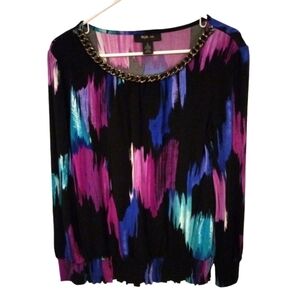 Style & Co. Multicolor Top w. Chain Link Neckline Smocked Waistband  Elegant S